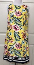 NWT Eliza J size 6 yellow pink navy floral sleeveless A-line dress $118