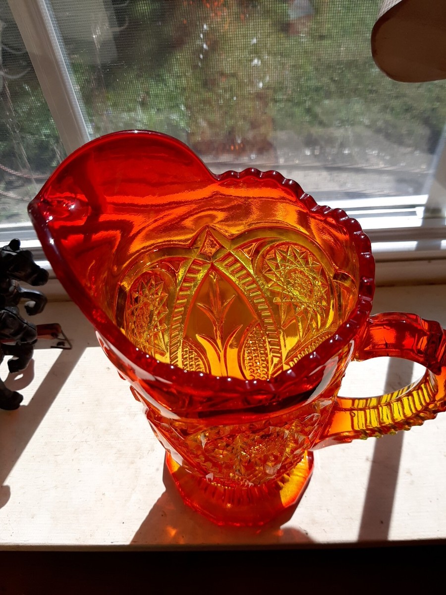 Vintage Viking Glass Amberina Pitcher, Yesteryear Pattern 8 1/4 in