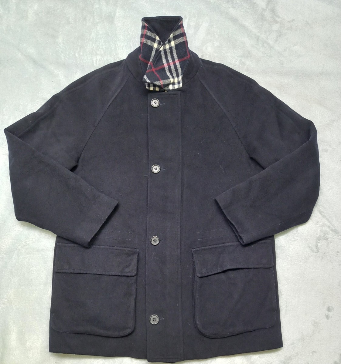 BURBERRY LONDON Overcoat Merino Wool Jacket Coat Nova Check Blue