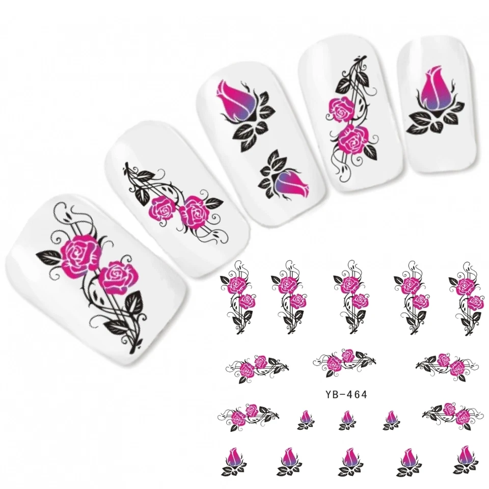 JUSTFOX Nagel Sticker Nail Art Ornamente Rose Fuß Ornaments Aufkleber Water Decal