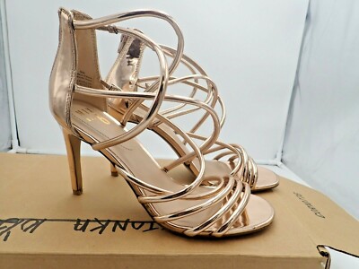 black dress rose gold heels Black & Rose Gold Embroidered Evening Gown – R&M Richards main image 0