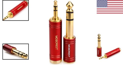 3.5mm to 6.35mm Stereo Adapter - Pure Copper - Male to Female - Red - 2PCS - Picture 2 of 9