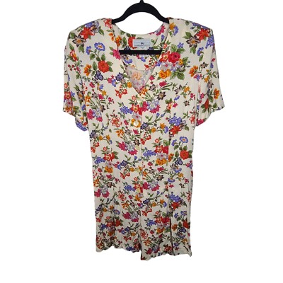 Vintage Jonathan Martin Womens SZ 11/12 White Floral Romper Shorts w Tags Button