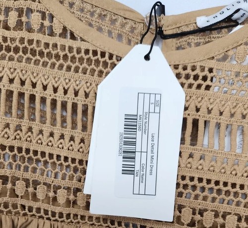 English Factory MK1156D Women Lace Detail Mini Dress Tan size S - Picture 3 of 6