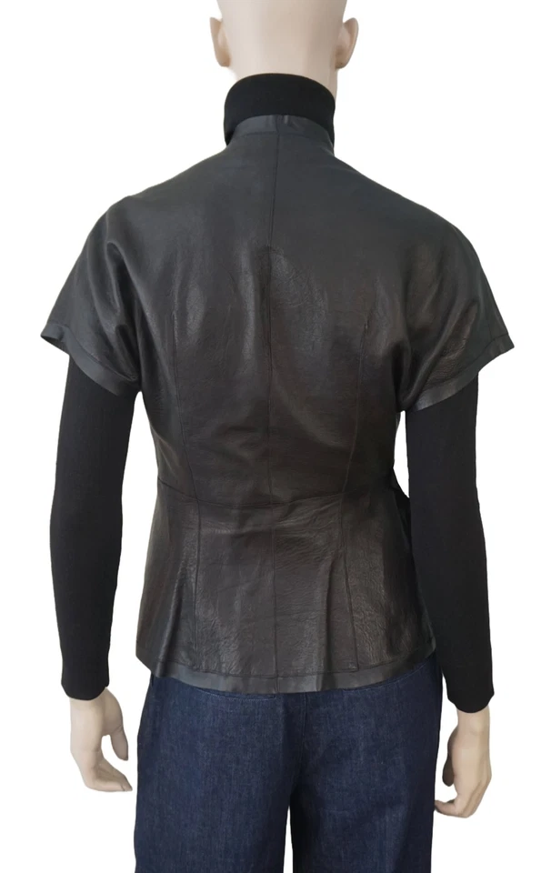 Chaqueta de manga corta RICK OWENS talla 40 de cuero de cordero negro al hombro caído Foto 2 de 4