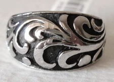 LADIES INOX BLACK OXIDIZED STAINLESS STEEL VICTORIAN SCROLL RING