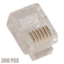 300pcs RJ12 6P6C Telephone Phone Line Plug Connector for Solid Round Wire