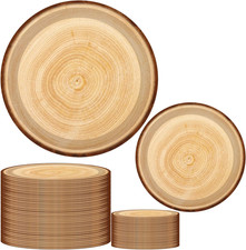 Wood Grain Paper Plates 9/7Inch Rustic Wood Slice Paper Plates Disposable Party