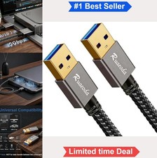 USB to USB Cable 1ft USB 3.0 Male to Male Type A to Type A Braided Data