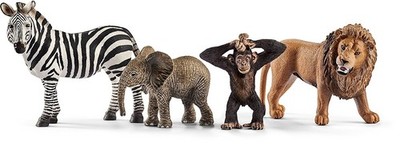 Schleich Wild Life Starter-Set mit 4 Tieren Zebra Löwe Affe Elefant NEU