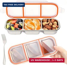 Stainless Steel Snack Containers Set of 2 3 Compartment Divided Lunch Leak Proof