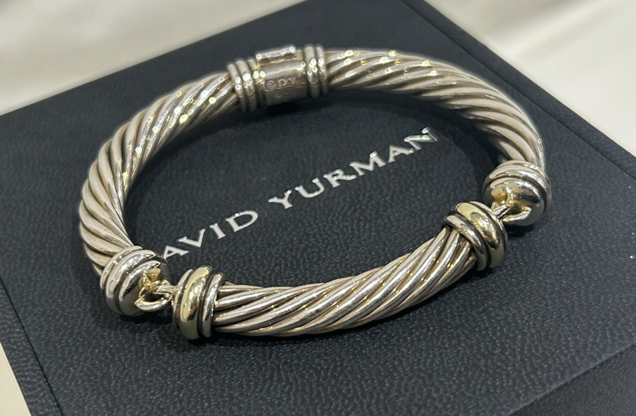 "RARE 6 \" DAVID YURMAN TWISTED CABLE BAR BRACELET 7MM 47G 14K & 925"