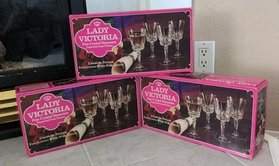 Vtg. Lady Victoria Fine Crystal Stemware-Chantelle Pattern-12 White Wine Glasses