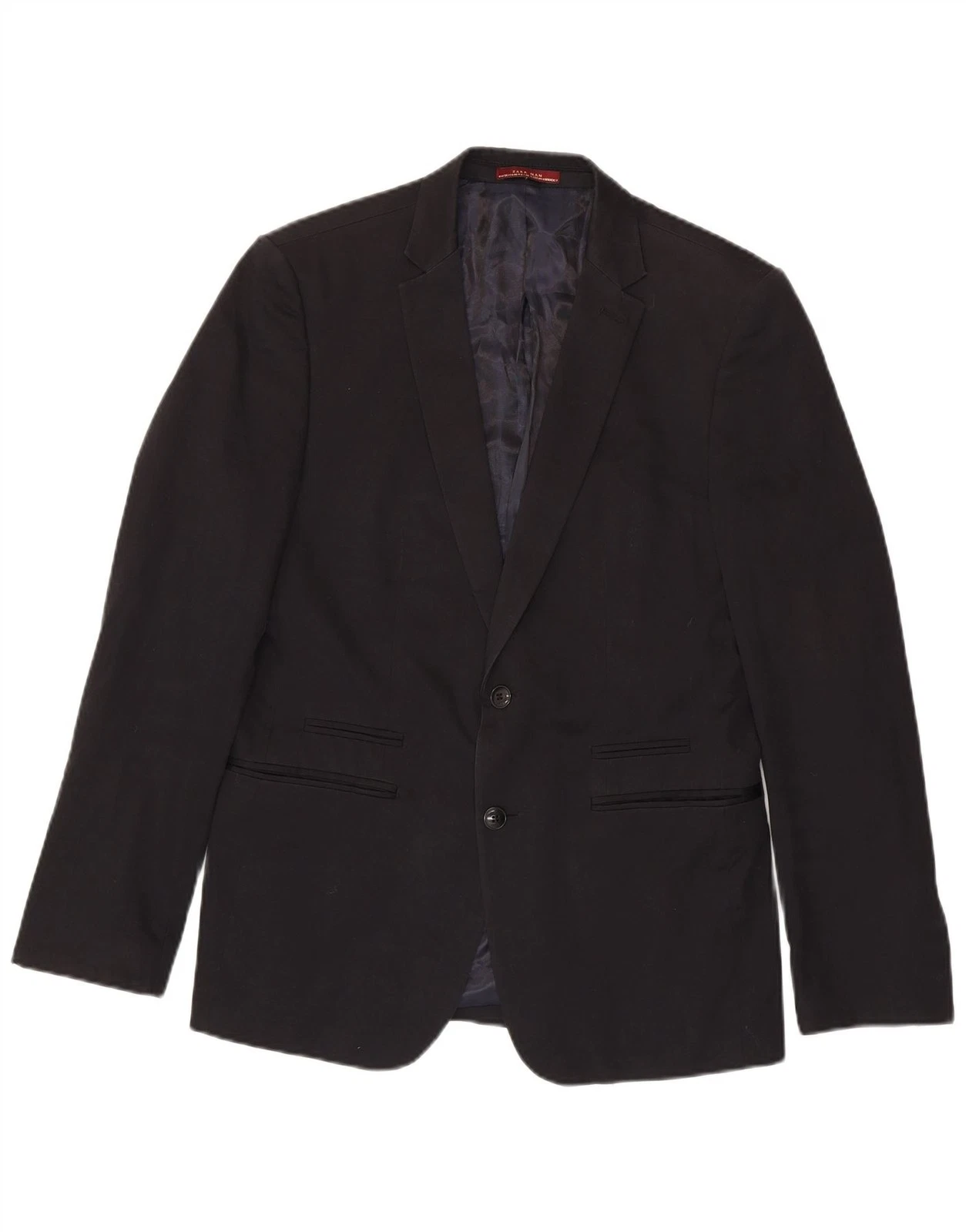 Zara Mens 2 Button Blazer Jacket EU 50 Medium Black Cotton DA17