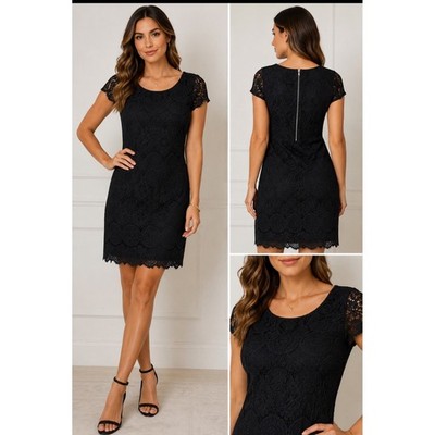 Laundry by Shelli Segal NEW Black Lace Sheath Dress Short Sleeve 95M13D07 Size 8