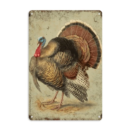 Vintage Thanksgiving Turkey Tin Metal Signs Home Décor Rustic Wild Turkey Farmho