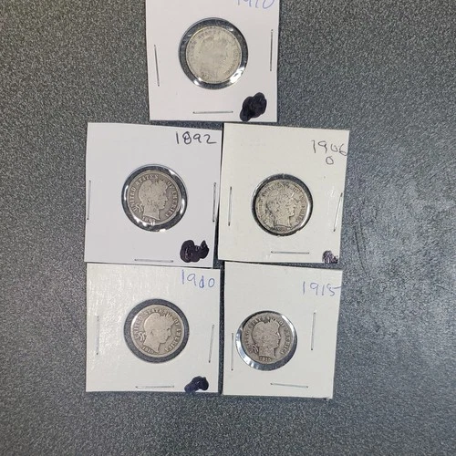 Barber Dime Silver 10C Lot of 5 Coins Mixed Dates  #282