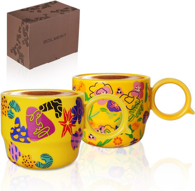 Ceramic Mini Espresso Cups Set of 2 � 3 Oz Double Espresso Coffee Cups with Q Ha