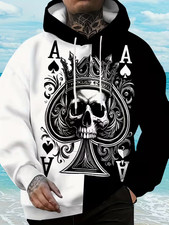 Ace of Spades Hoodie   Split Black and White Skull Design - Adults  Youth