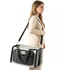 Folding Pet Carrier Soft Sided Portable Travel Tote Bag Removable Mat Breathable