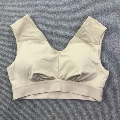 Tommie Copper Sports Bra Womens Medium Beige Shoulder Support Compression V-Neck
