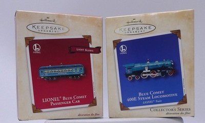 2002 Hallmark LIONEL BLUE COMET 400E STEAM LOCOMOTIVE & PASSENGER CAR~Ships FREE