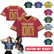 Custom Bling Football Jersey, Personalized Glitter Crop Jersey, Sports Crop Top
