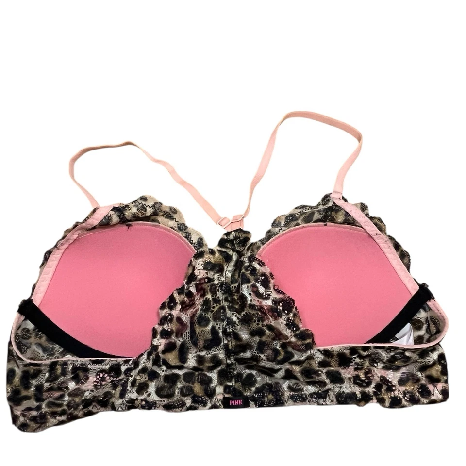 Sujetador push-up rosa Victoria’s Secret para mujer The Date espalda deportiva encaje leopardo 36A Foto 2 de 3
