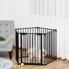 Image of Pet Gate 5 Panels Dog Playpen Stair Barrier w/ Walk Through Door - Black