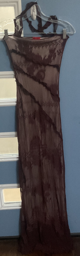 2000S CHRISTIAN LACROIX  Long Choco Brown Sheer Chantilly Lace Gown S - Zdjęcie 2 z 14