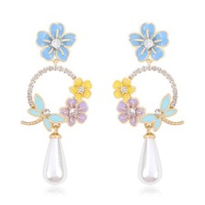 Colorful Flower Hoop Earrings for Women Dangle Floral Earrings with Teardrop Pea