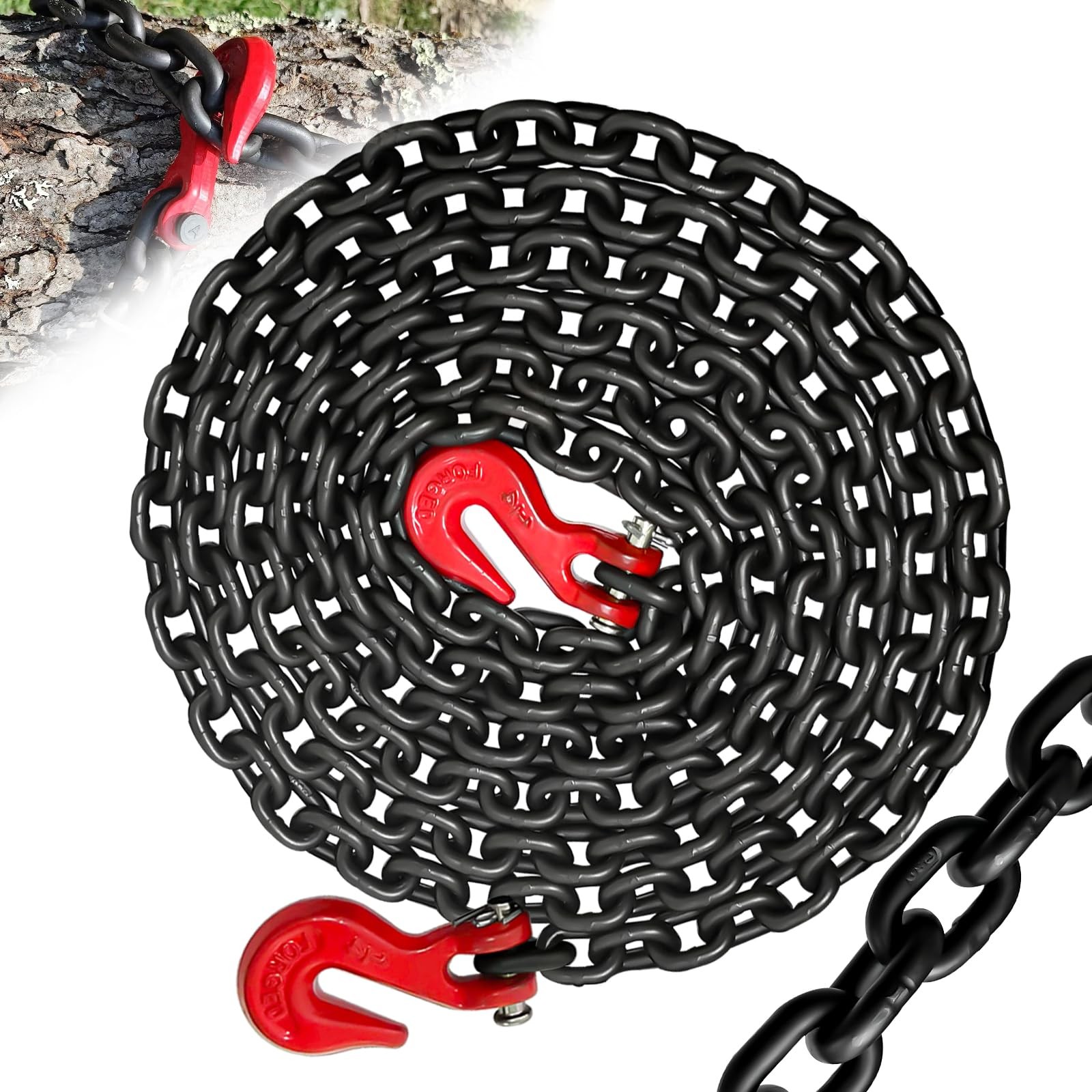 Tow Chain 12 Ft 1/4" Chain G80 Trailer Safety Chain With G70 Hooks Wll 3300 Lbs