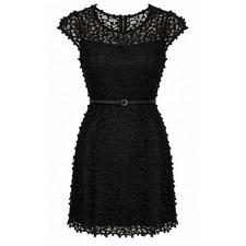 Calvin Klein Black Lace Sheath Dress Belted Whimsigoth Holiday Party Gothis Sz 2