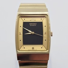 Vtg Seiko Tank Watch Men 23mm Tuxedo Dial Gold Tone 8Y21-5080 New Battery