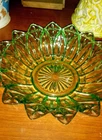 Federal Glass Carnival green Petal 10" Bowl Atomic Starburst Vintage