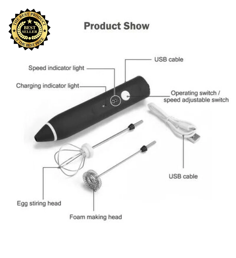 Milk Frother Electric Egg Beater USB Charging Mixer for Coffee Drink Portable