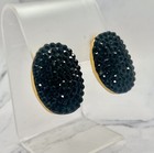 Vintage Matte Gold Tone Clip On Earrings Black Crystal Pave — photo 2
