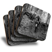 Set of 4 Square Coasters - BW - Enduro Motocross Bike Biker  #38705