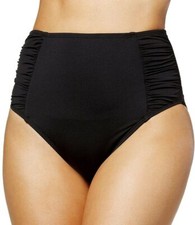44 Bar III Core Solids Side Shirred High Waist Pant Bikini Bottom Black Size XS