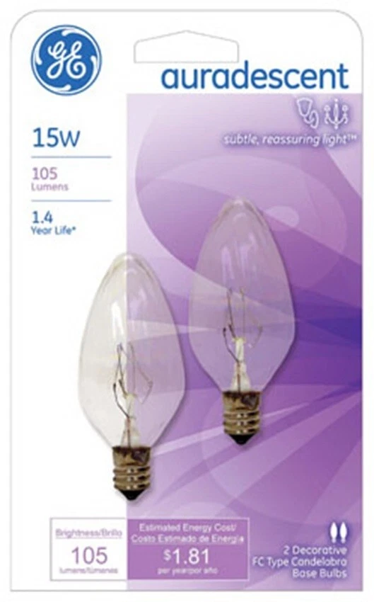 GE 48394 2 Count Auradescent 15 Watt Torpedo Flame Light Bulbs- Pack of 6 - Image 2 of 3