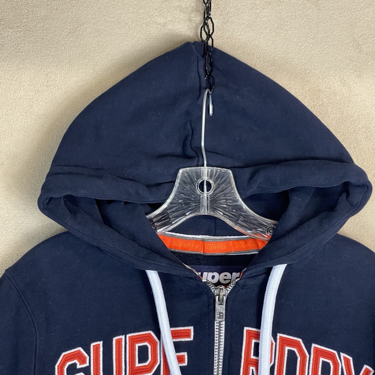 【Superdry】Superdry コットン 100% コア ロゴ シティ パーカー Super Dry Sport Hoodie Mens Small Blue Embroidered Full Zip