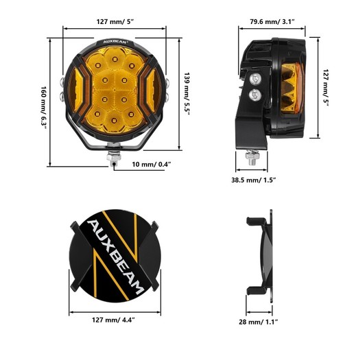 AUXBEAM 5 Inch LED Light Pods Spotlights Double Side Shooter Lighting with Amber - Picture 11 of 12