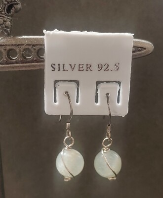 Sterling Silber 925 Draht Stein Rund Serpentin Perle Hänger Ohrhänger Haken Ohrringe