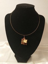 Pendant Necklace Brown Fall Glass Beads Leaf Wire Wrapped Copper 18"