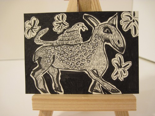 ACEO fantasy fauna 18 Original Art Card Drawing outsider naïve surrealism brut - Picture 2 of 4