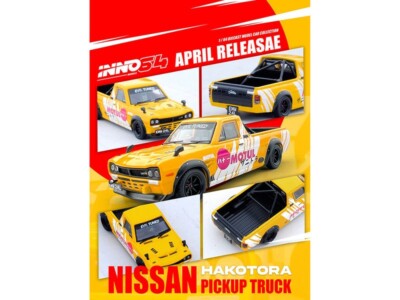 NISSAN SUNNY HAKOTORA PICKUP RHD ''MOTUL'' YELLOW 1/64 BY INNO MODELS IN64-HKT-MOT