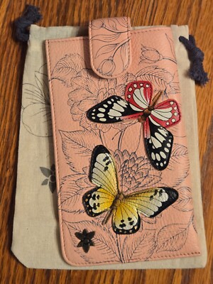 Anuschka Hand Painted Eyeglass Phone Case Magnetic Close -Butterfly Garden - NEW