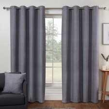 HOME SLEEPDOWN Charcoal Grey Textured Print Eyelet Curtains W46" D54" SEALED NEW