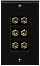 RiteAV 6 Banana 3 Speaker Surround Female Coupler Wall Plate 1 Gang [ Black]