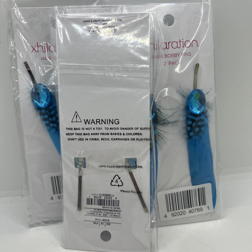 xhilaration синий перо и граненый искусственный драгоценный камень украшенный Бобби булавки 4 комплекта 2 ea. - Изображение 3 из 4